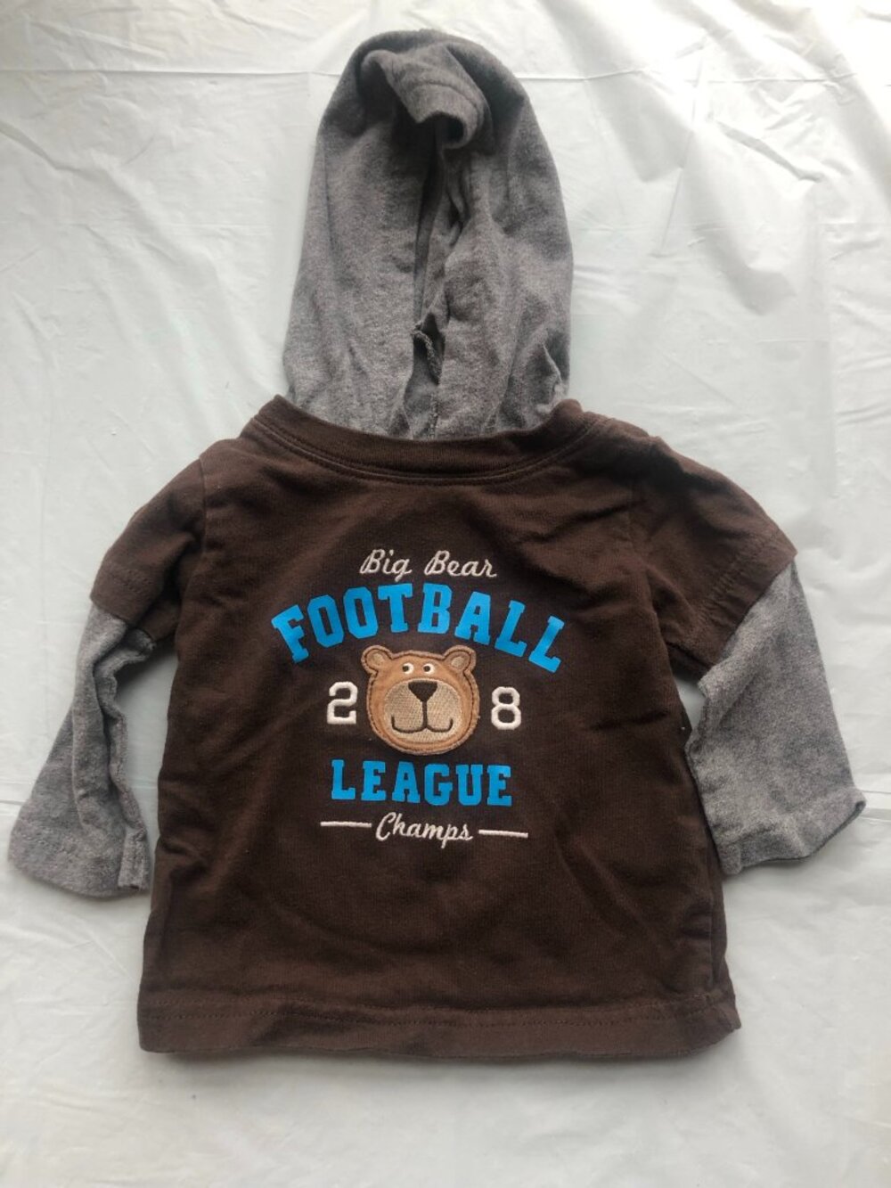 9-Months Carter's Brown Hoodie Shirt w/Bear, Big Bear Football League; Adorable!